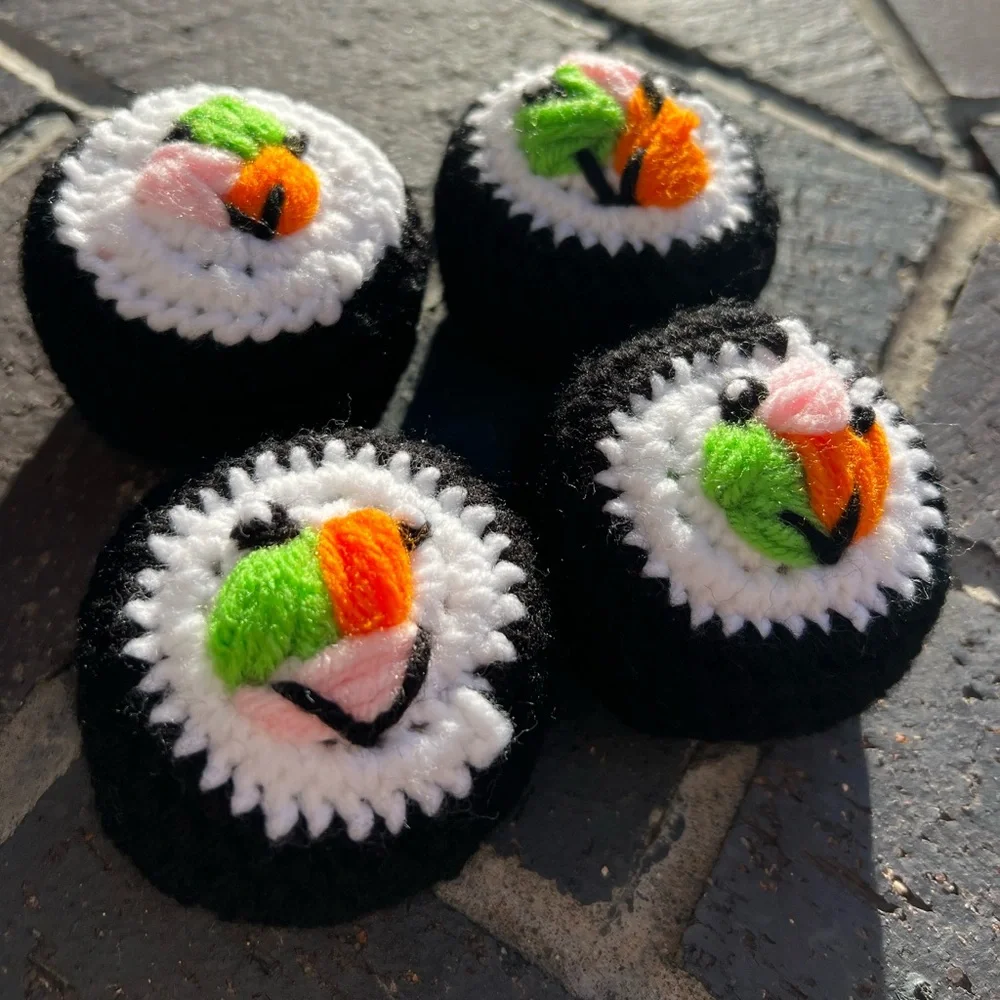 Hand Crocheted Set of 4 Happy Little Sushi Rolls Plushies! - Picture 7 of 15